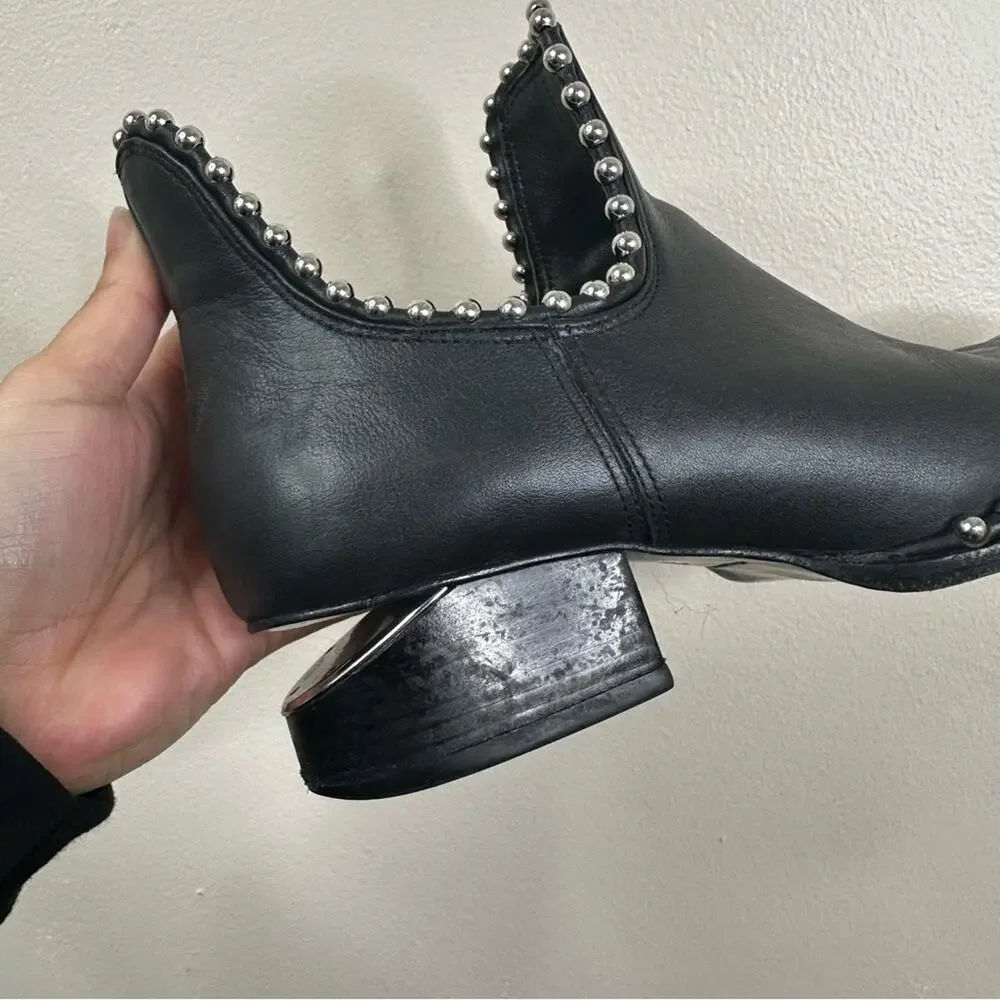 Alexander Wang Kori Cutout Studded Black Leather Ankle Boots Womens 36.5